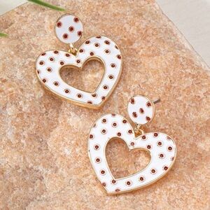Gold and White Heart Earrings